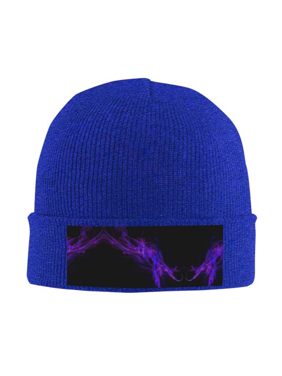 Black Purple Abstract Winter Beanie Hats for Men Women Warm Cozy Knitted Cuffed Skull Cap Blue