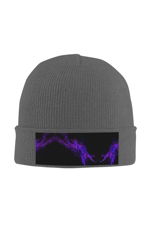 Black Purple Abstract Winter Beanie Hats for Men Women Warm Cozy Knitted Cuffed Skull Cap Deep Heather