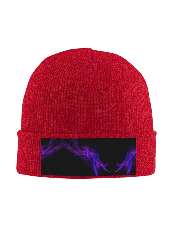 Black Purple Abstract Winter Beanie Hats for Men Women Warm Cozy Knitted Cuffed Skull Cap Red