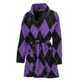 thumbnail image 1 of Black And Purple Argyle Pattern Women Bathrobe One Size Univeral Fits, Checkered Caro Plaid Tartan Fashion Lightweight Plush Fleece Long Robe For Women, 1 of 3