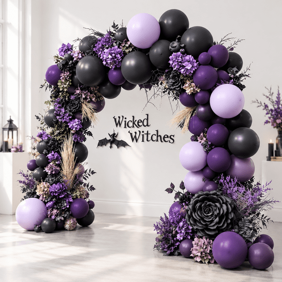 Black Purple Balloon Arch Kit for Ghost Witch Birthday Shower Anniversary Party Decor