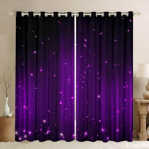 Black And Purple Blackout Curtains For Girls Women Ombre Glitter Curtains For Bedroom Living Room Decor,Abstract Striped Window Treatments Drapes 52"W x 90"L (Pack of 2)
