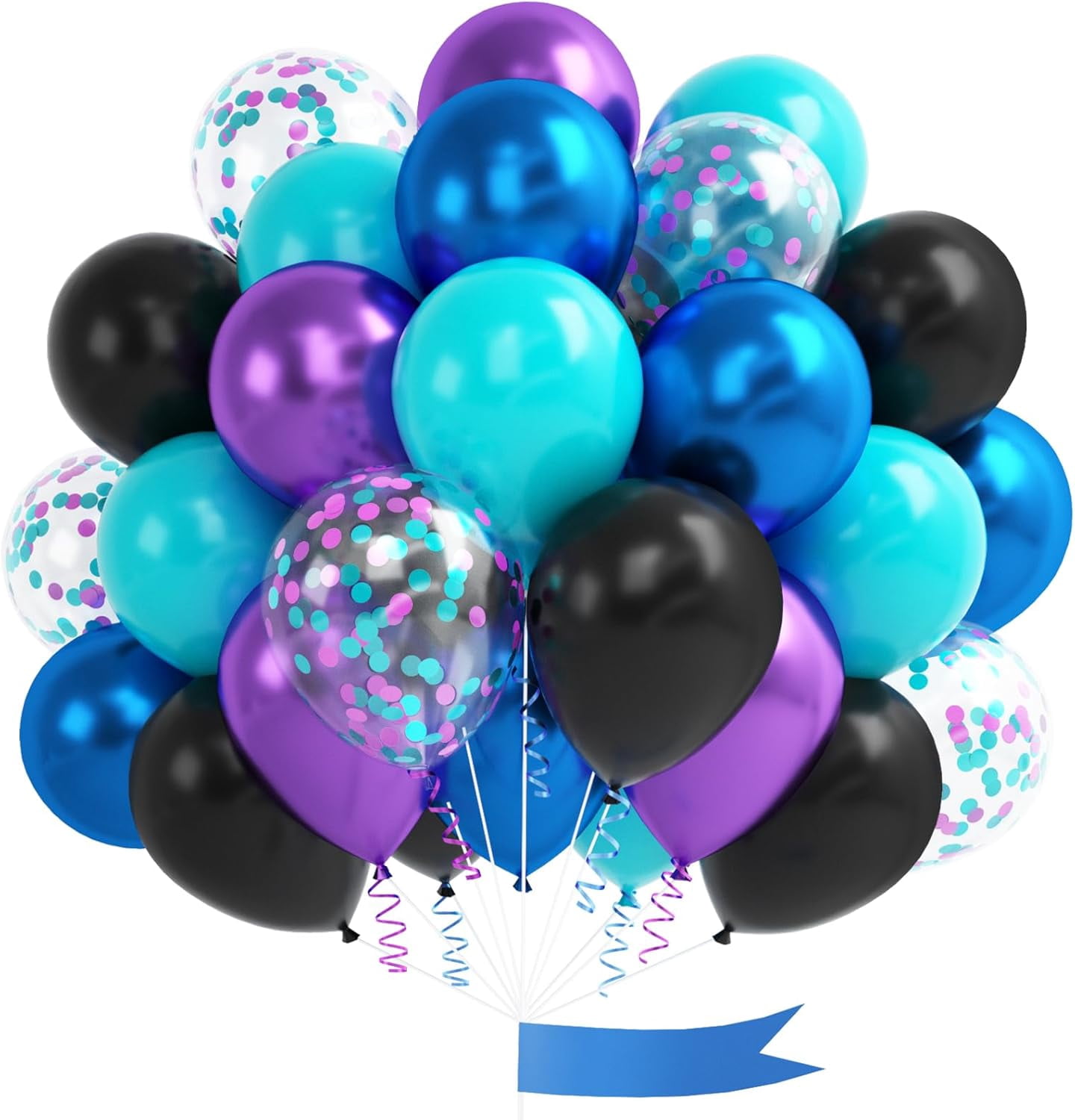 Black Purple Blue Balloon, 60 Pcs 12 Inches Metallic Blue Purple Teal Balloons Confetti Balloons for Kids Video Game Party Decoration Baby Shower Engagement Graduation Party Decorations