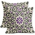 thumbnail image 1 of Black Purple Boho Pillow Covers 16x16 Inch Bohemian Ethnic Carpet Style Vintage Flower Print Decorative Throw Pillows Outdoor Linen Square Cushion Case Farmhouse Decor for Sofa Bed Set of 2, 1 of 6