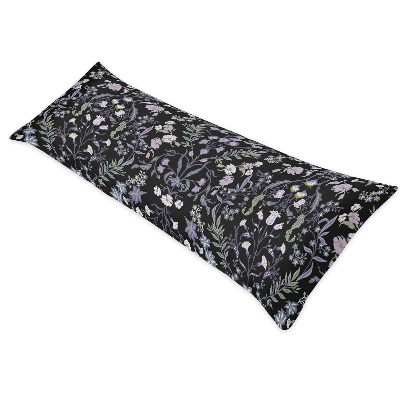 Black Purple Boho Wildflower Vintage Floral Girl Body Pillow Cover Case Decorative Accent Long Couch Bed Pregnancy Pillowcase 54x20 Lavender Bohemian Farmhouse Botanical Cottagecore