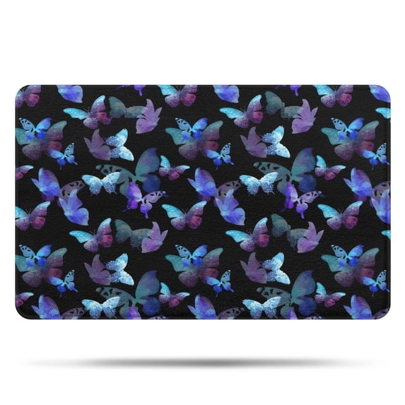 Black Purple Butterfly Pattern Bathroom Rugs Mat,Non Slip Microfiber Bathroom Rug,Rubber Backing,Soft Bathroom Mats for Bathroom Floor,Tub and Shower,20x32in(50x80cm)