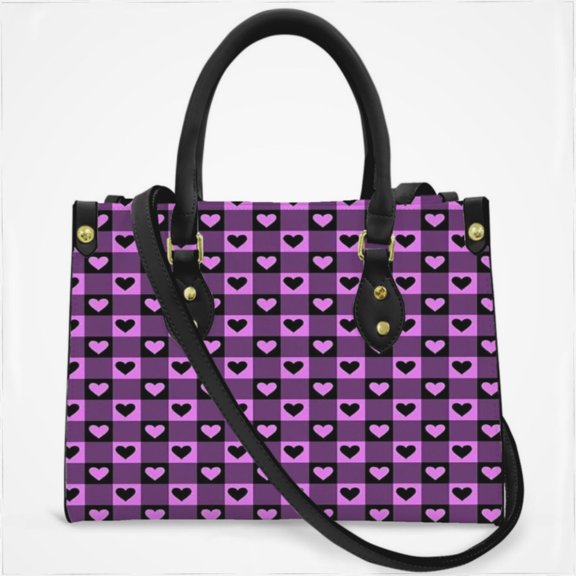 Black Purple Checkered Heart Cross Body Bags For Women Small Leather Female Handbags Fashion Top-Handle Totes