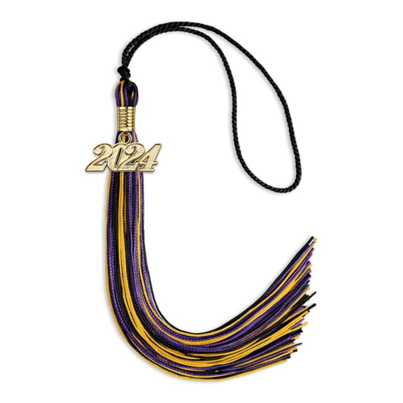 Endea Graduation Black/Purple/Gold Mixed Color Graduation Tassel with Gold Date Drop