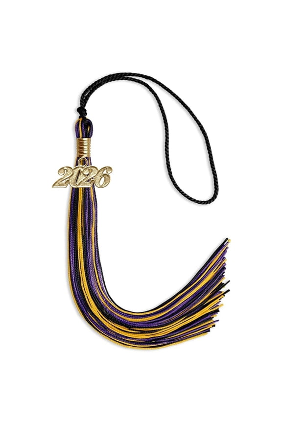 Black/Purple/Gold Mixed Color Graduation Tassel with Gold Date Drop
