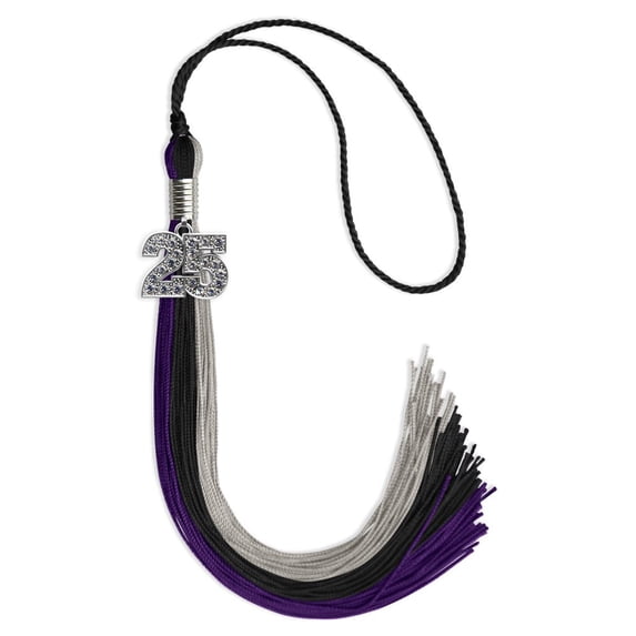 Endea Graduation Black/Purple/Grey Graduation Tassel with Silver Date Drop