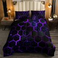 thumbnail image 1 of Black Purple Honeycomb Comforter Set Neon Hexagon Bedding Comforter Sets Geometric Beehive Quilt King Size,Abstract Line Art Duvet Insert Modern Geometry Room Decor, 1 of 5