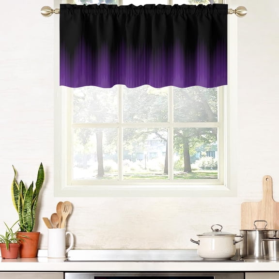 Black Purple Kitchen Valance, Gothic, Rod Pocket, 52" W x 18" L