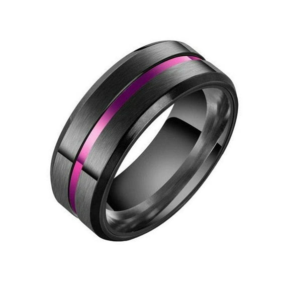 Black Purple Modern Ring Mens Womens 316L Stainless Steel Wedding Band Fantasy Forge Jewelry