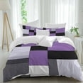 thumbnail image 1 of Black Purple Patchwork Duvet Cover Set Twin Size, Abstract Geometric Art 4 Piece Soft Microfiber Bedding Set with 1 Duvet Cover, 1 Flat Sheet, 2 Pillowcases, 1 of 9