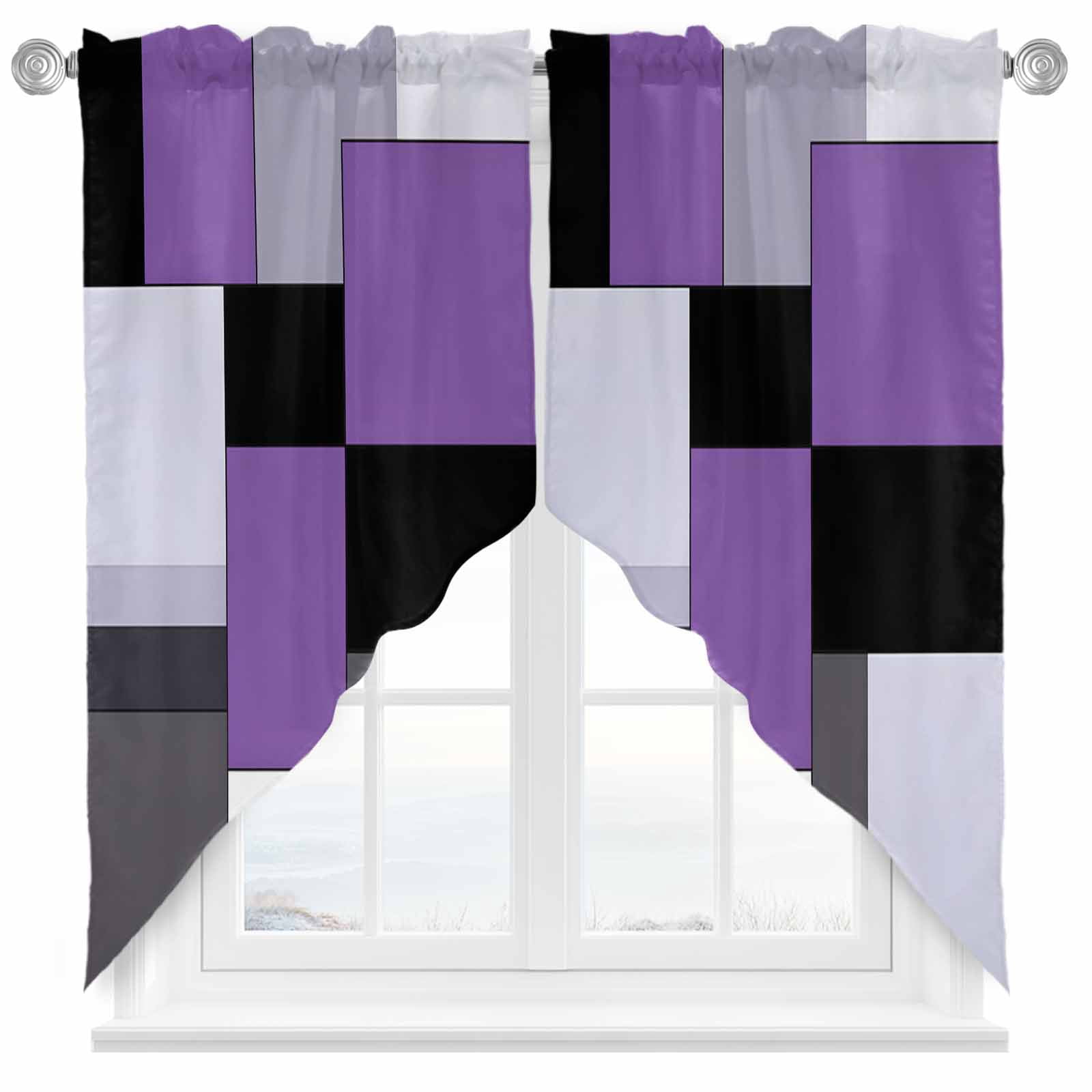 Patchwork Swags Black Purple Patchwork Swag Curtain Valance for Windows, Abstract ...