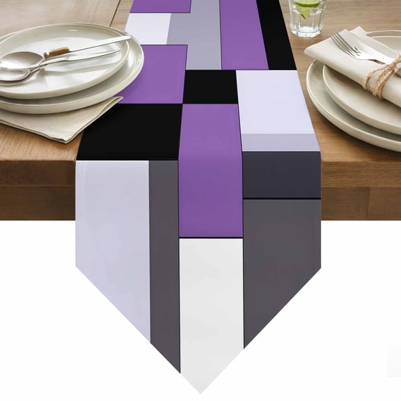 Black Purple Patchwork Table Runner 36 Inches Long Abstract Geometric Art Table Runners for Dining Room Tabletop Dresser Scarf Home Party Banquet Wedding Holiday Decoration