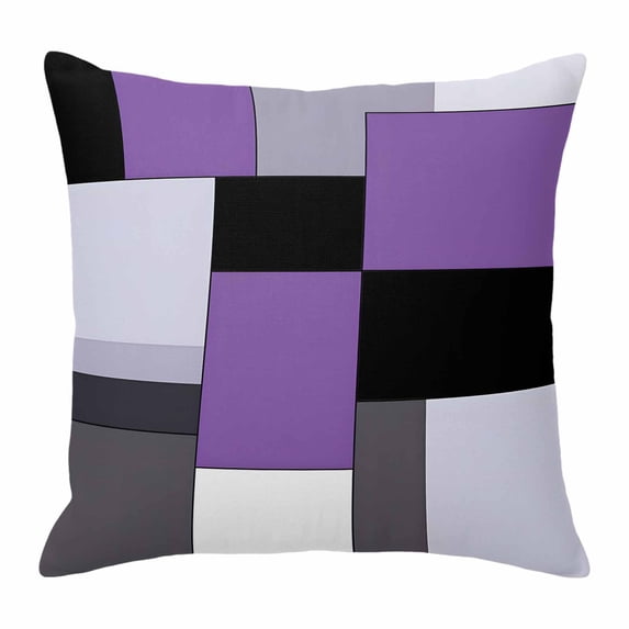 Black Purple Patchwork Throw Pillow Cover Abstract Geometric Art Cotton Linen Cushion Cover Throw Pillow Case with Invisible Zipper for Couch Sofa Bed Chair Car 18x18 Inch
