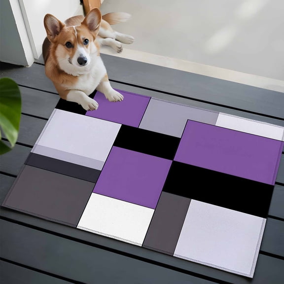 Black Purple Patchwork Washable Area Rug 2x3 Abstract Geometric Art Low-Profile Area Rugs with Non Slip Backing Indoor Floor Carpet for Entrance Living Room Bedroom Home Office