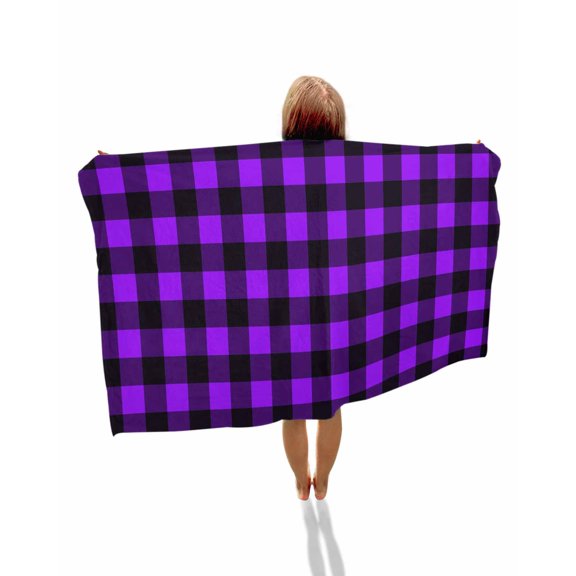Black Purple Plaid Beach Towels Oversized Super Absorbent, Farmhouse Simple Buffalo Checked Lightweight Bath Towel Quick Dry Sets For Bathroom/Pool/Rv Camping/Beach Play/Gym Room/Picnic 23"x47"