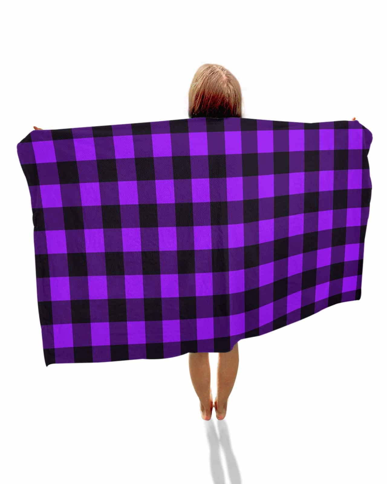 Black Purple Plaid Beach Towels Oversized Super Absorbent, Farmhouse Simple Buffalo Checked Lightweight Bath Towel Quick Dry Sets For Bathroom/Pool/Rv Camping/Beach Play/Gym Room/Picnic 31"x62"