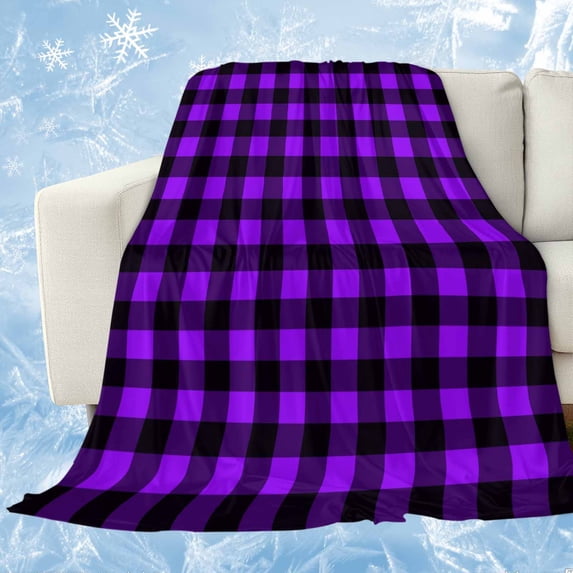 Black Purple Plaid Cooling Blanket,Lightweight Breathable Summer Throw Blanket with Double Sided Cold Effect,Farmhouse Simple Buffalo Checked Picnic Blankets Bed Sheet for Hot Sleepers 60"x80"