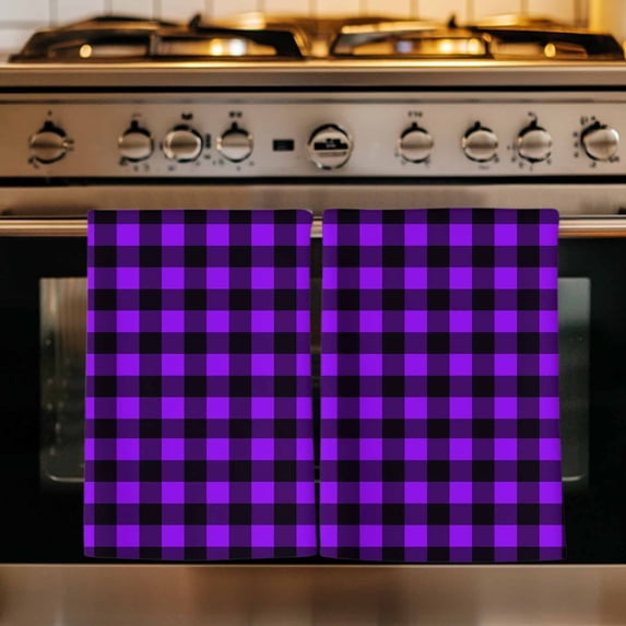 Black Purple Plaid Kitchen Towels Set of 1, Farmhouse Simple Buffalo Checked Absorbent Dish Towels for Kitchen, Microfiber Hand Towel, Quick Drying Tea Towel for Cleaning Decorative Dishcloths
