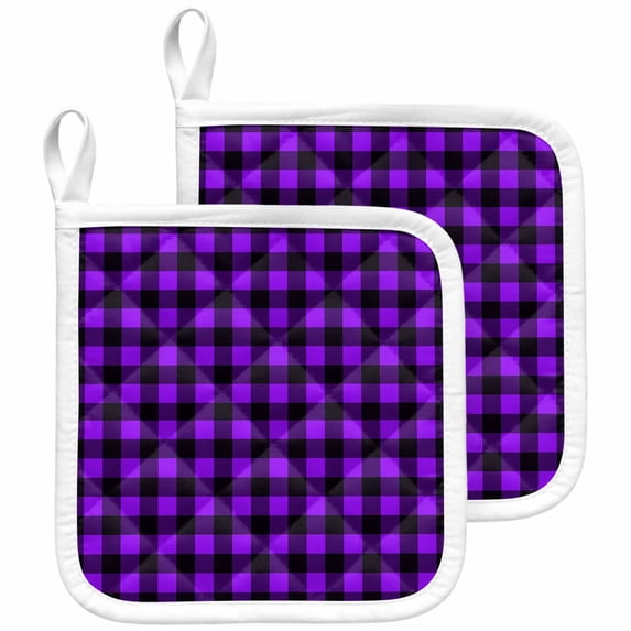 Black Purple Plaid Pot Holders for Kitchen Heatproof Potholder, 2 Pack Farmhouse Simple Buffalo Checked Hot Pads Multipurpose Oven Pads Cloth Potholders Trivet for Cooking and Baking