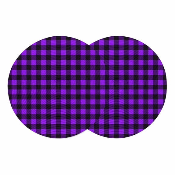 Black Purple Plaid Round 15 Inch Placemats Set of 2, Farmhouse Simple Buffalo Checked HeatResistant Non Slip Place Mats for Dining Table, Wipeable Braided Kitchen Table Mats for Housewarming