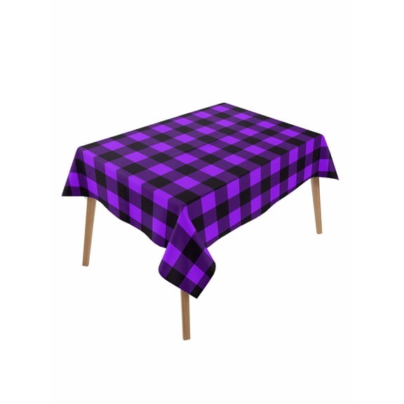 Black Purple Plaid Table Cloth, Farmhouse Simple Buffalo Checked Waterproof Tablecloth for Rectangle Tables, Reusable Washable Fabric Table Cover for Restaurant Kitchen Dining Tables 52"x70"