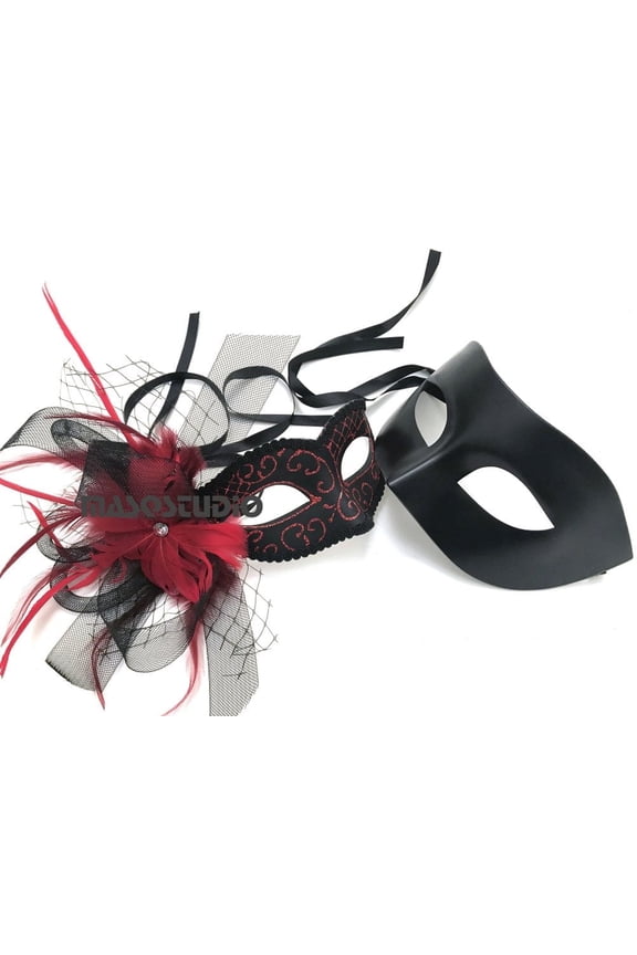 Black Purple Red Masquerade Ball Mask Flapper Veil Feather Mardi Gras Birthday Party Prom