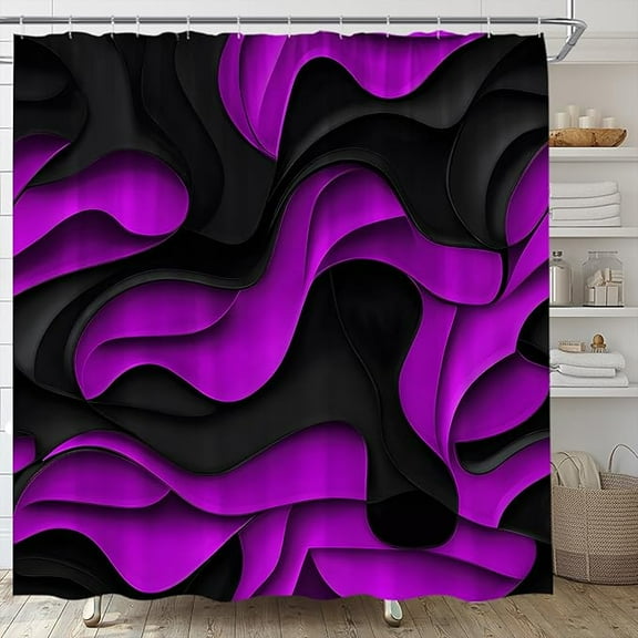 Black Purple Shower Curtain Modern Abstract Geometric 3D Gradient Design Futuristic Aesthetic Fashion Bathroom Curtains Decor Fabric Set Include Hooks 36"W x 72"L (Pack of 1)