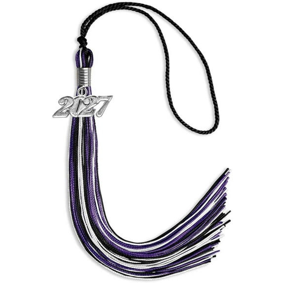 Endea Graduation Black/Purple/White Mixed Color Graduation Tassel with Silver Date Drop