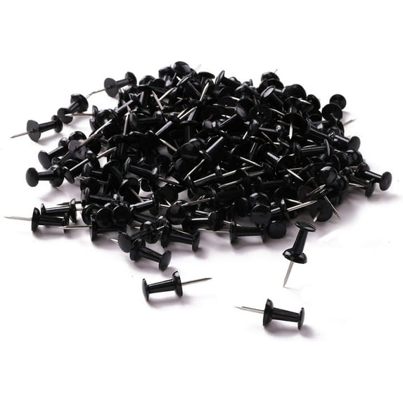 Black Push Pins - 500 Pins with Storage Box, Steel Point,Clear Poster Pins for Wall Hangings, Pinboard Notice Board Office Corkboard