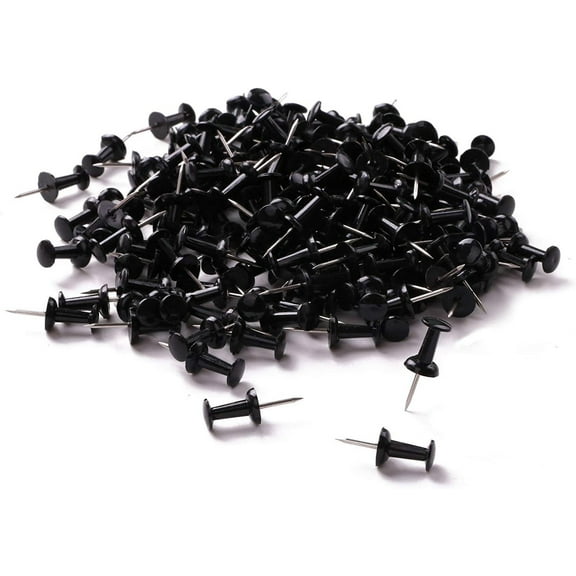 Black Push Pins - 500 Pins with Storage Box, Steel Point,Clear Poster Pins for Wall Hangings, Pinboard Notice Board Office Corkboard