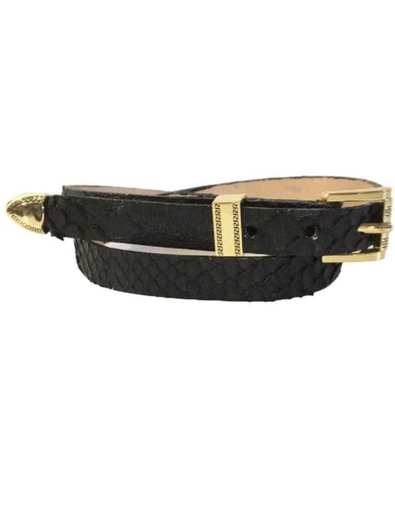 Black Python Snakeskin Cowboy Hat Band Gold 3 Piece Buckle Set Handmade 26