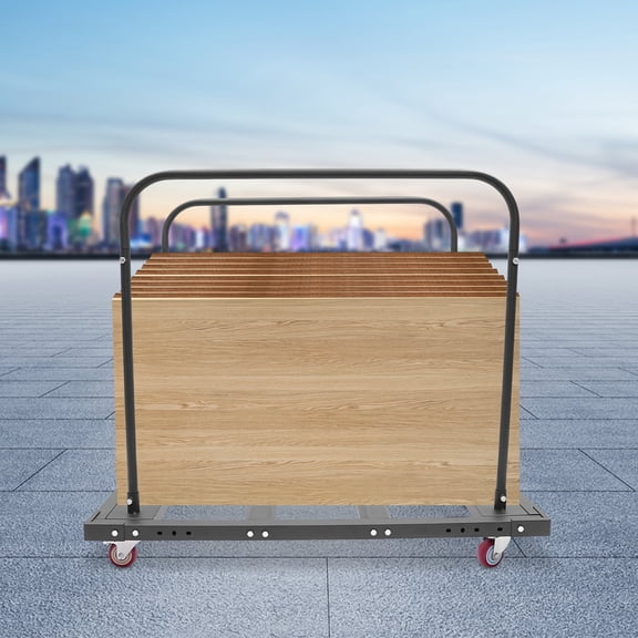 Black Q235 Steel 115*99.5cm Folding Table Cart Holds 10 Tables Spacing-Adjustable Dining Table Carrier