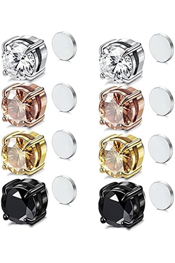 Black Quality Silver Magnetic Clip Earrings for Men Stainless Steel Cubic Zirconia Clip On Non Pierced Earrings Women[i535]
