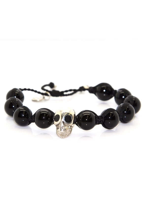 Black Quartz & Silver Skull Shamballa Bracelet C0912
