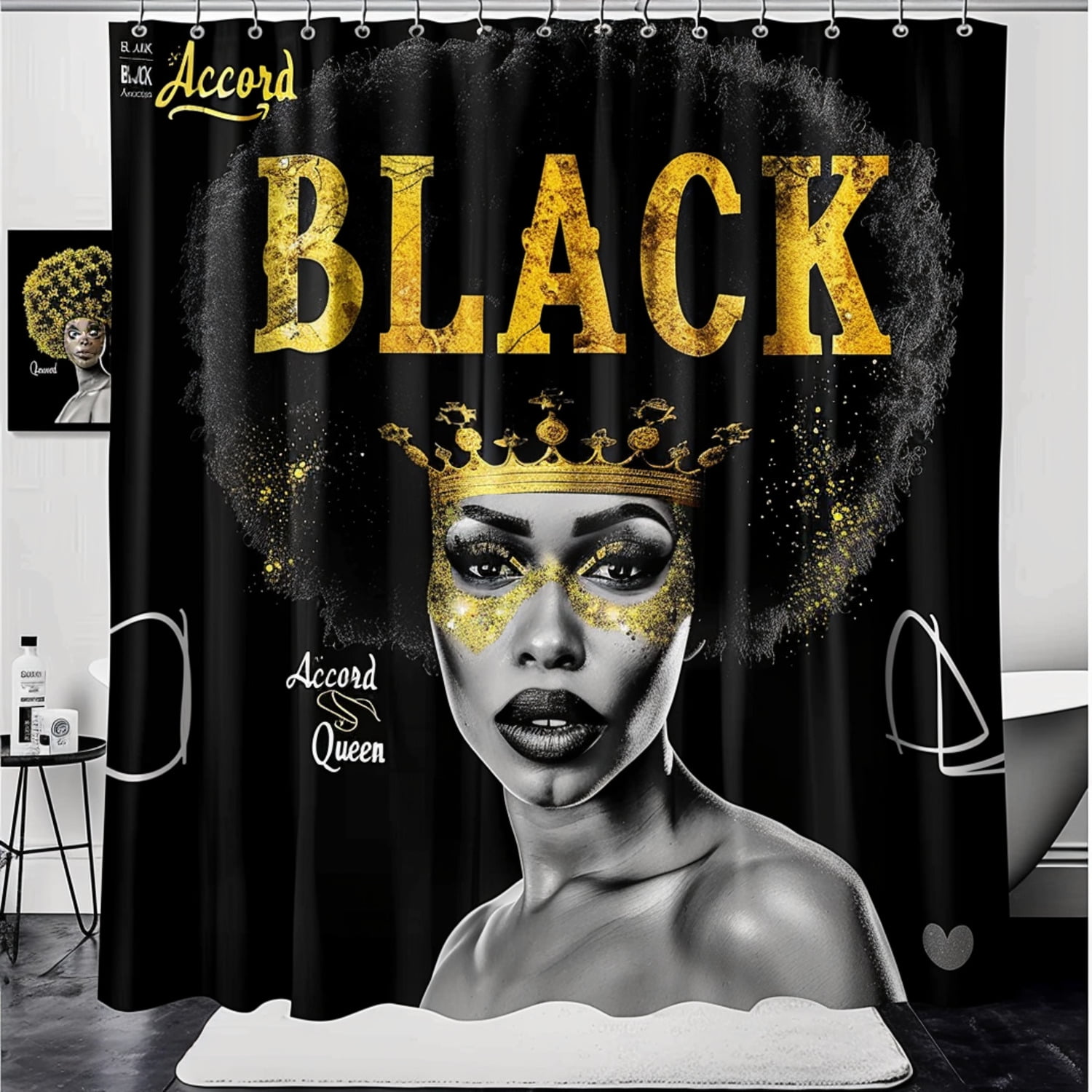 Black Queen African American Gold Crown Glitter Afro Hair Shower