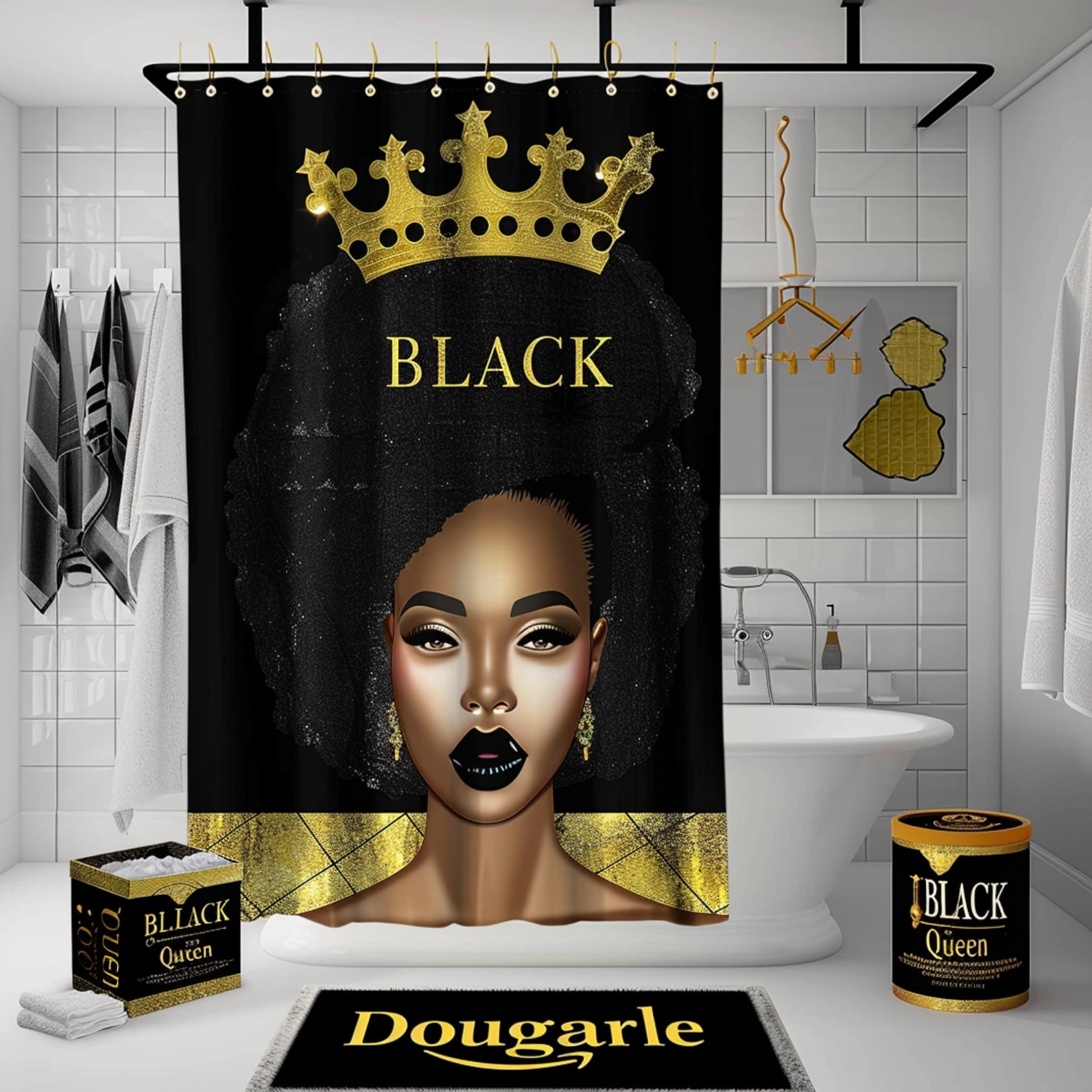 Black Queen African American Woman Gold Crown Shower Curtain Luxury