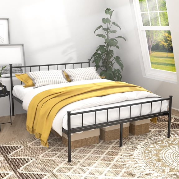 Black Queen Bed Frame w/ Headboard, Footboard & Storage, No Box Spring