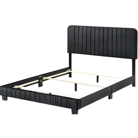 Black Queen Bed With Sleek Appearance - Build, 86"d X 48"h 65"w, Assembly Required Velvet And , 65"w 48"h, Diy Interesting Project