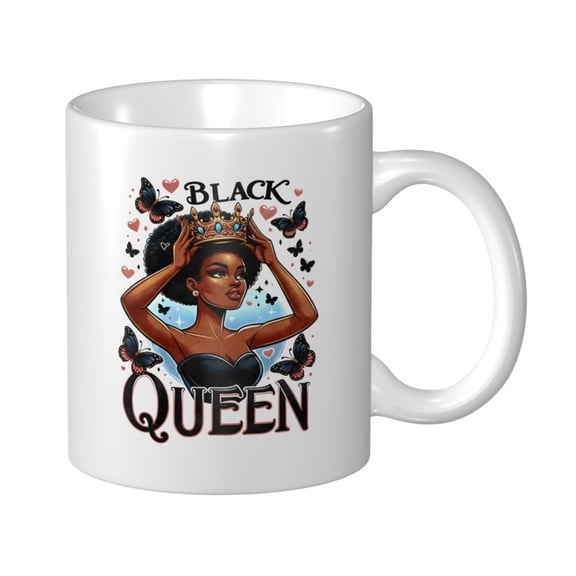 Black Queen Ceramic Coffee Mug, Black History Month Gift for Black Women Men - 11oz Tea Mug, Empowering African American Tea Cup, Melanin Gifts