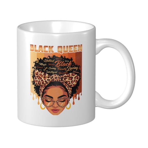 Black Queen Ceramic Coffee Mug, Black History Month Gift for Black Women Men - 11oz Tea Mug, Empowering African American Tea Cup, Melanin Gifts