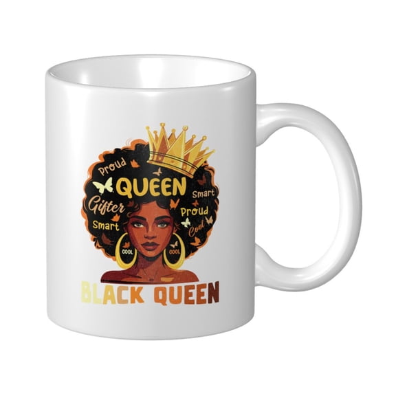 Black Queen Ceramic Coffee Mug, Black History Month Gift for Black Women Men - 11oz Tea Mug, Empowering African American Tea Cup, Melanin Gifts