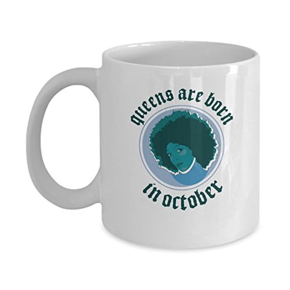 Black Queen 11 oz Coffee Mug - October Born Libra Gift White Ceramic