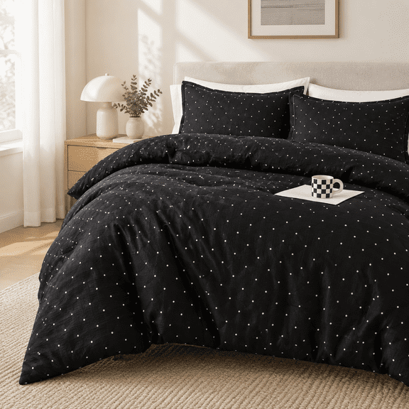 Black Queen Polka Dot Print All Season Down Alternative Comforter Bedding Set