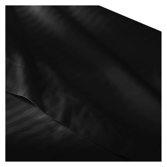 Black Queen Size Flat Sheets- (Top Sheet) Made from 100% Long Staple Cotton 300 Thread Count, Damask Striped, 92" Wide x 102" Long Queen Size- Flat Sheet