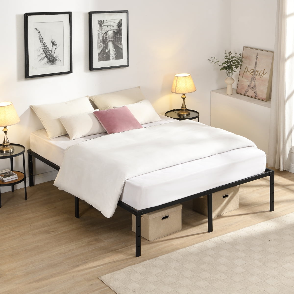 Black Queen Size Heavy-Duty Metal Bed Frame   Noise-Free  Quick & Easy Assembly