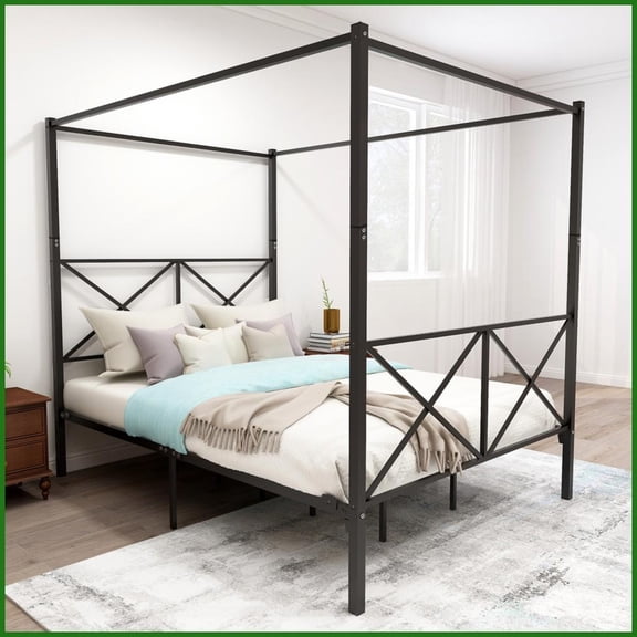 Black Queen Size Metal Platform Bed Frame - No Box Spring Needed, Silent & Sturdy for Bedroom